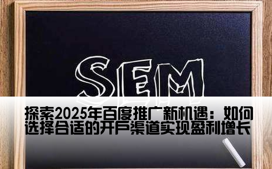 [百度开户渠道赚钱] 探索2025年百度推广新机遇：如何选择合适的开户渠道实现盈利增长